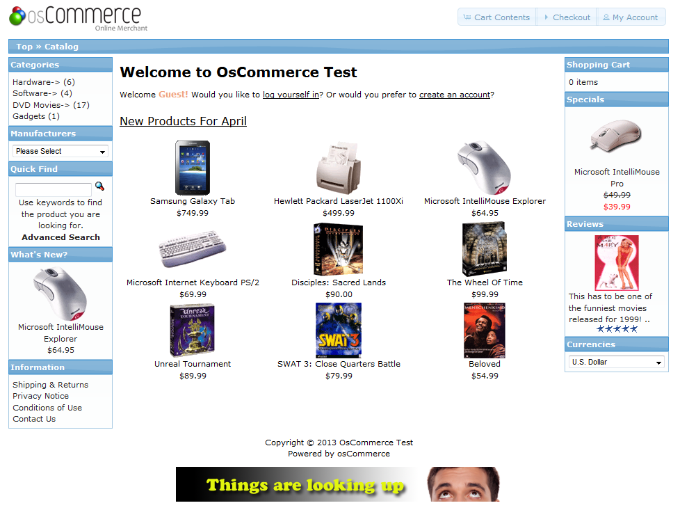 osCommerce store page with new banner inserted