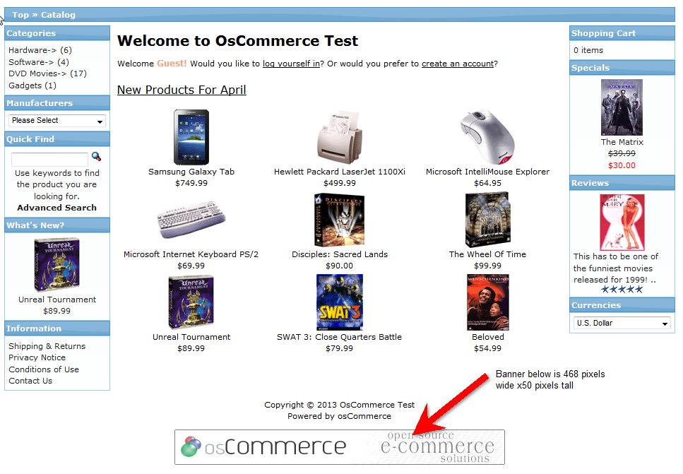 Example of osCommerce banner from default theme