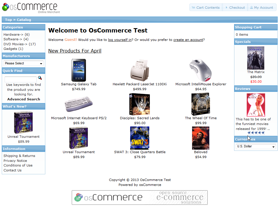 Default osCommerce store page - banner is at the bottom