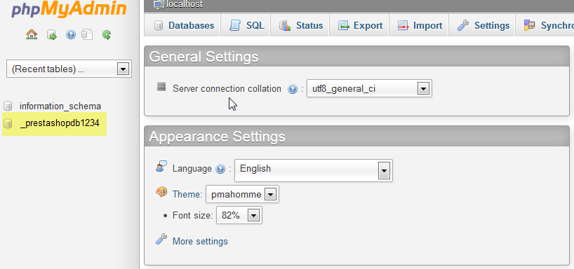 Select Select the database in phpMyAdmin