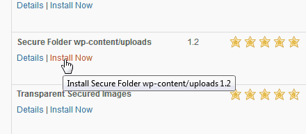 Install Secure Folder wp-content/uploads plugin for WordPress