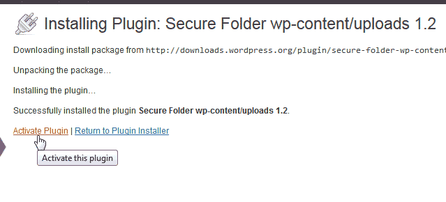 Activate Secure Folder wp-content/uploads plugin for WordPress