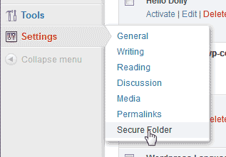 Settings Secure Folder wp-content/uploads plugin for WordPress