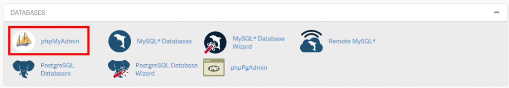 click the phpmyadmin icon