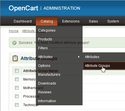 Attribute groups in OpenCart