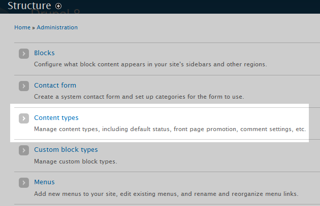 select content types list option