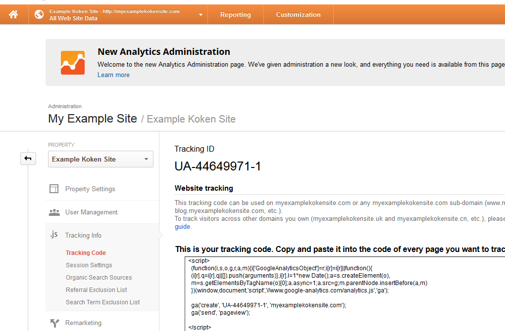 UA Tracking ID Example