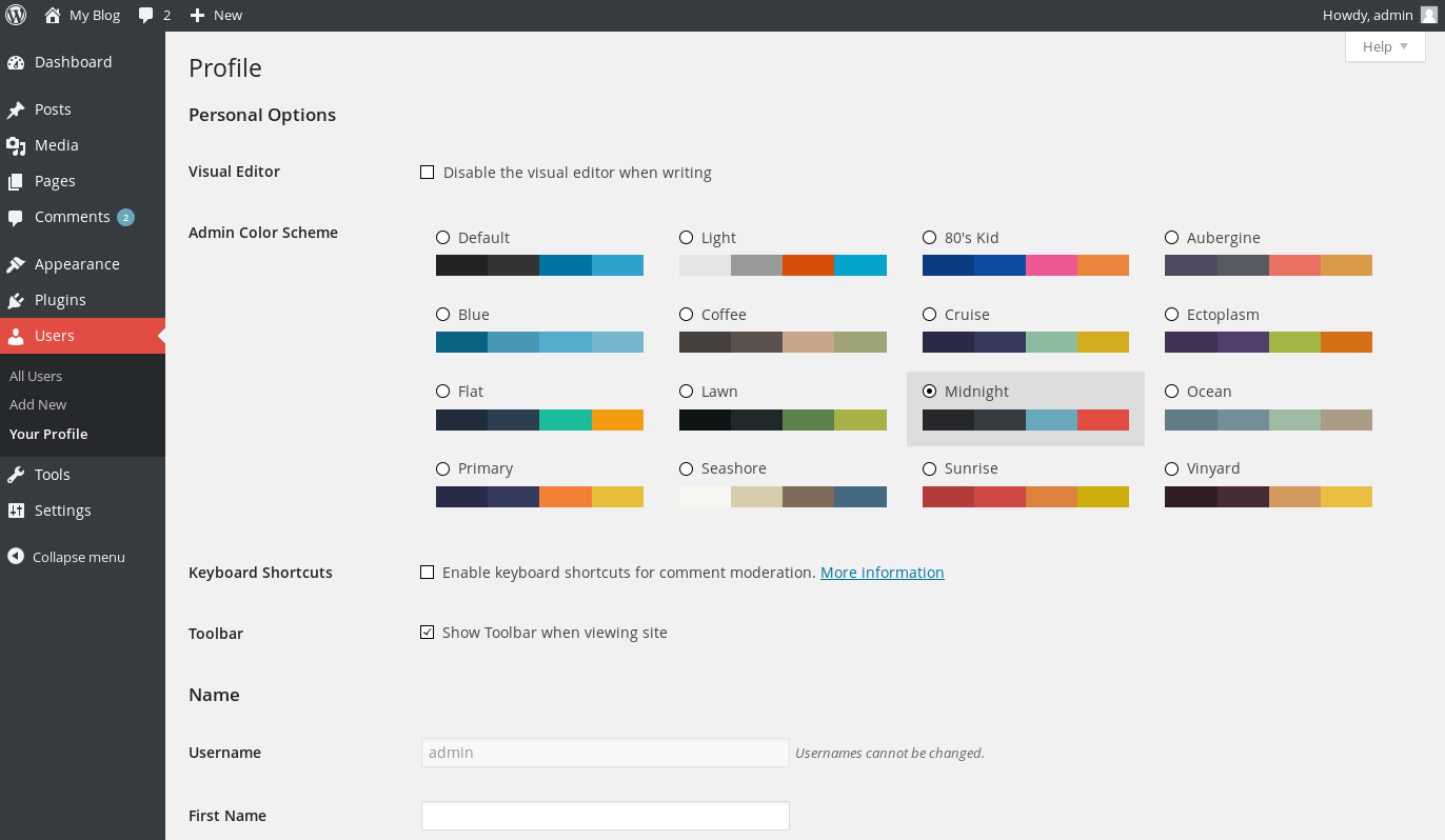 viewing additional color schemes