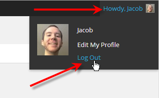 hover over howdy user click log out