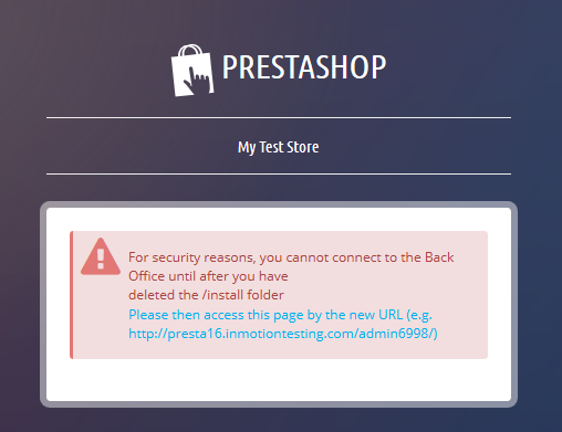 Delete PrestaShop Install Folder