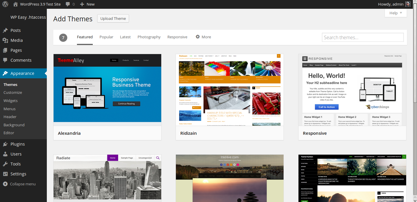 WordPress 3.9 Add Themes screen