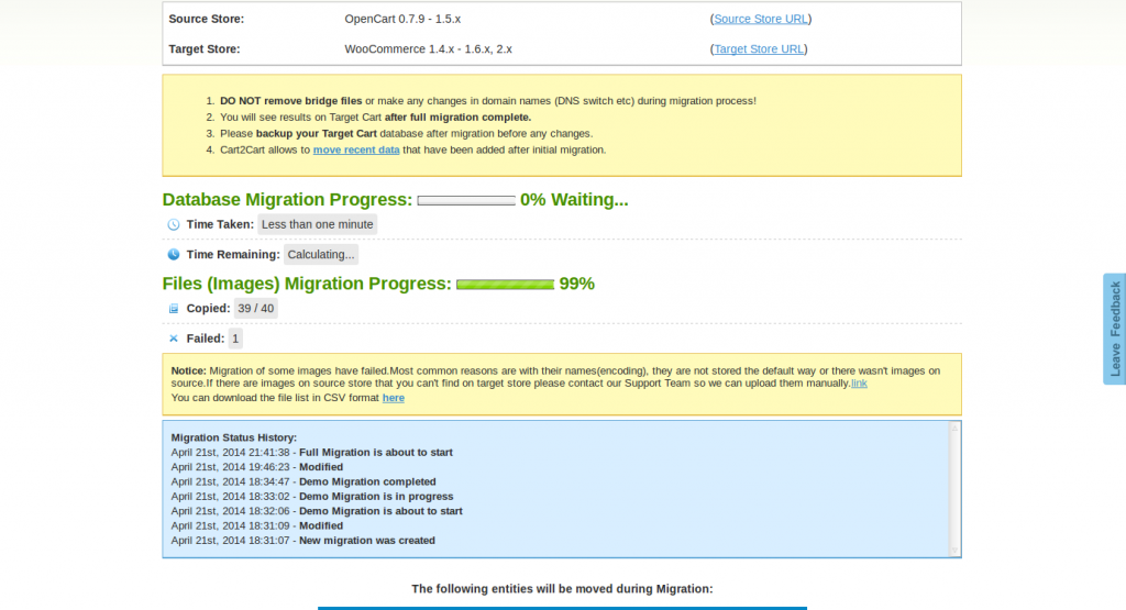 Cart2Cart Migration Progress