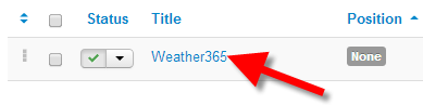 Accessing the settings for the Joomla 3 Weather 564 extension