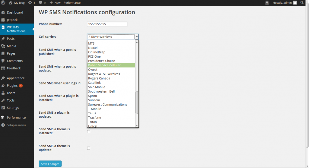 Configuring text message notifications in WordPress