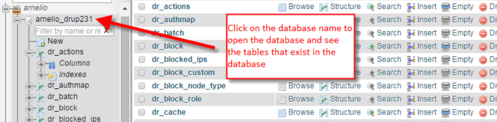 Click on Database