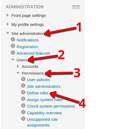 Accessing Moodle role settings