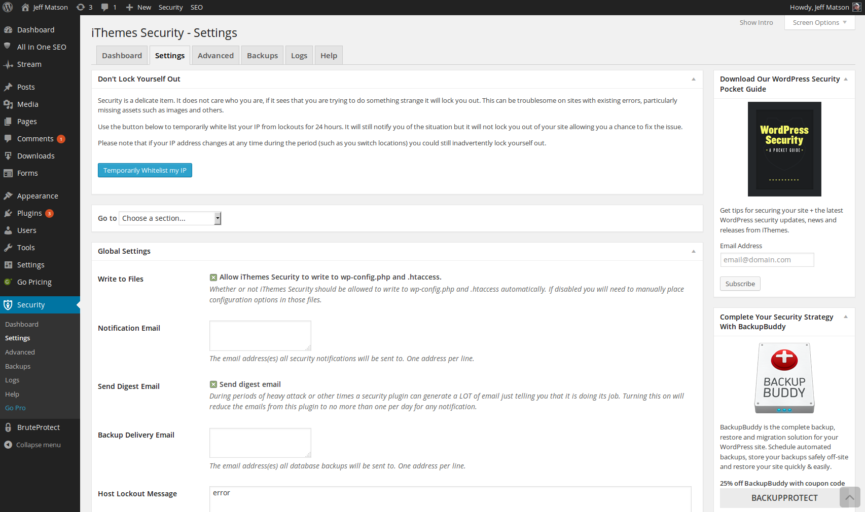 iThemes Security Settings page