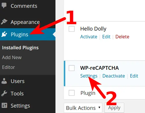 WordPress Captcha settings