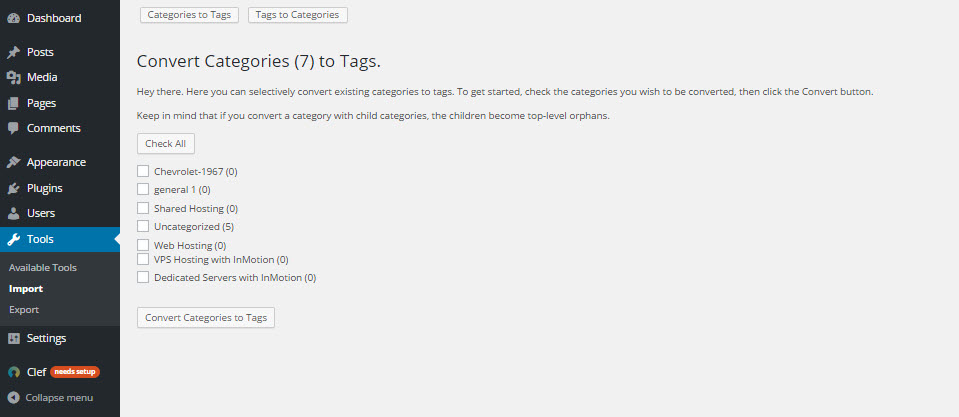 Convert Categories to Tags main screen