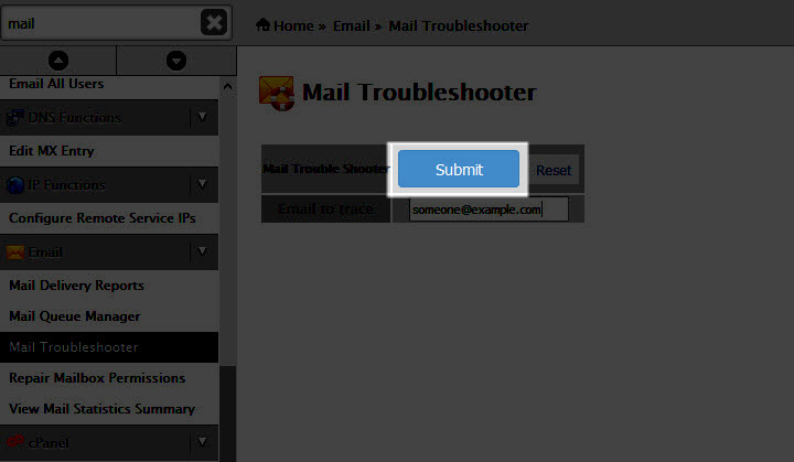 Submitting Mail Troubleshooting Query in WHM