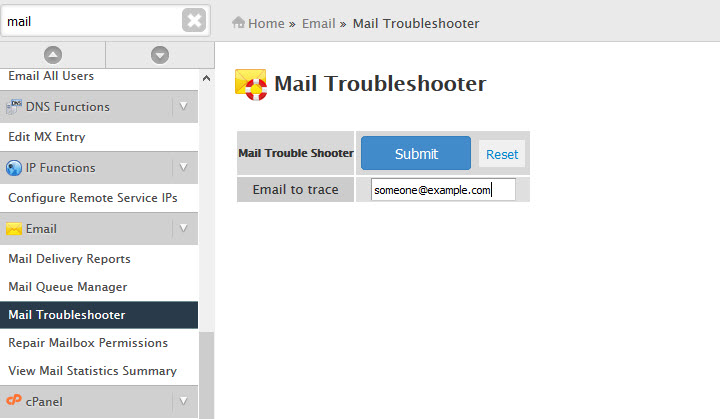 Using the WHM Email Troubleshooter