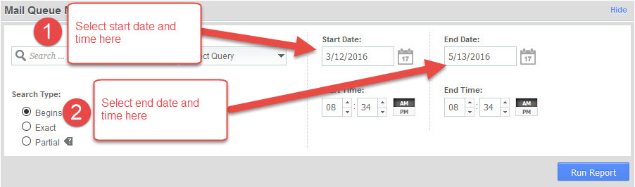Entering Date and Time For WHM Email Search Query