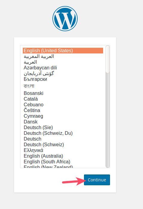 Choose Language for your WordPress Install