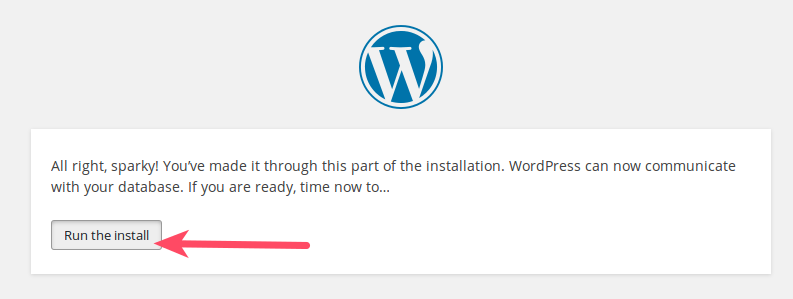 Continue with the WordPress Installation process