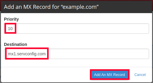 Adding an MX Record in cPanel