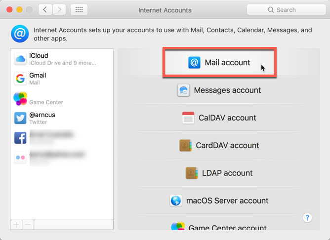Account type - mail account