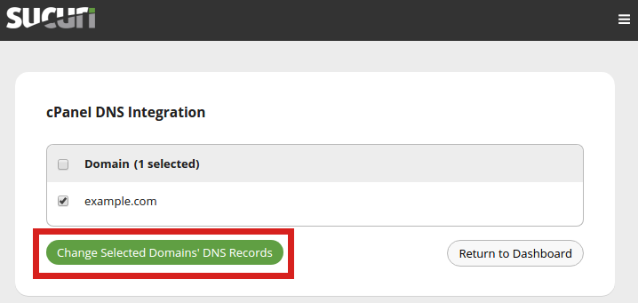 Change Selected Domain's DNS Record for Sucuri