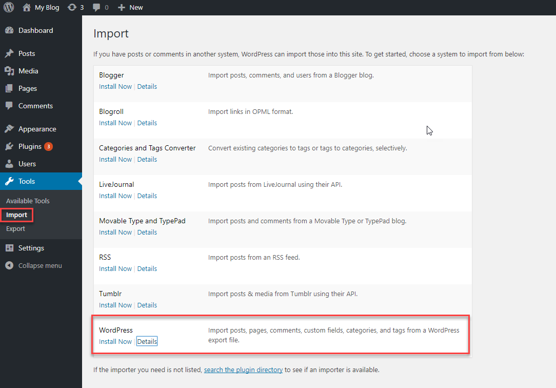 WordPress Import tool