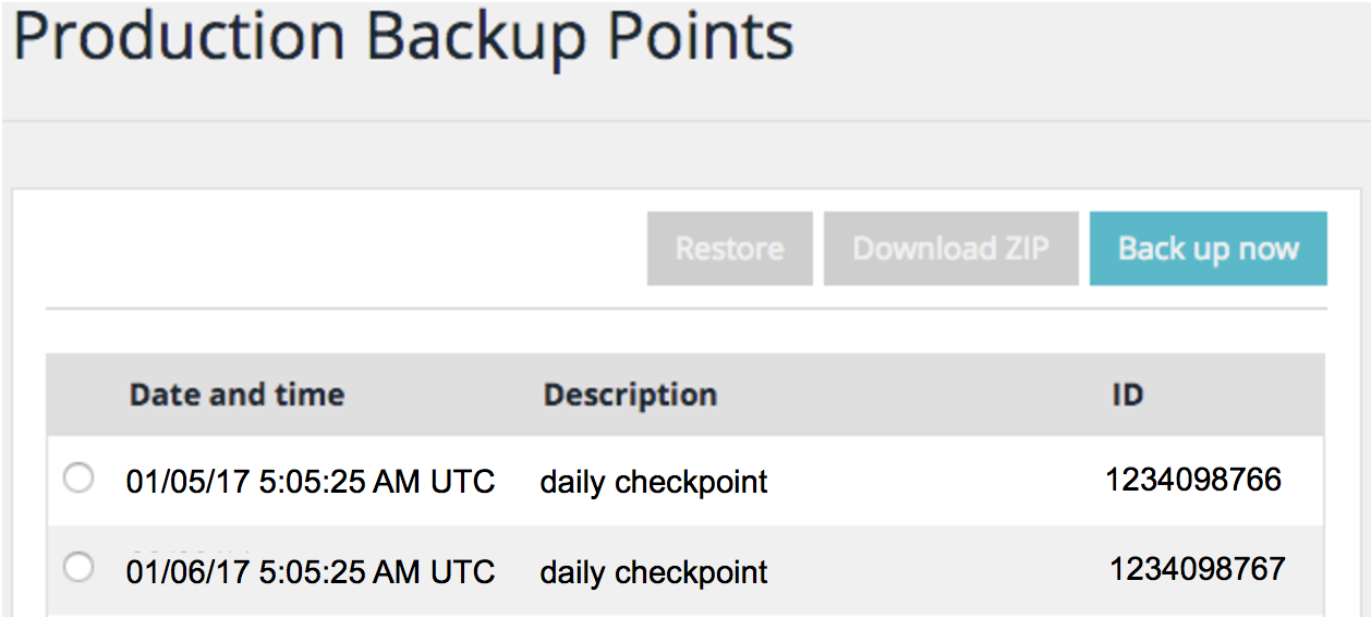 select backup point