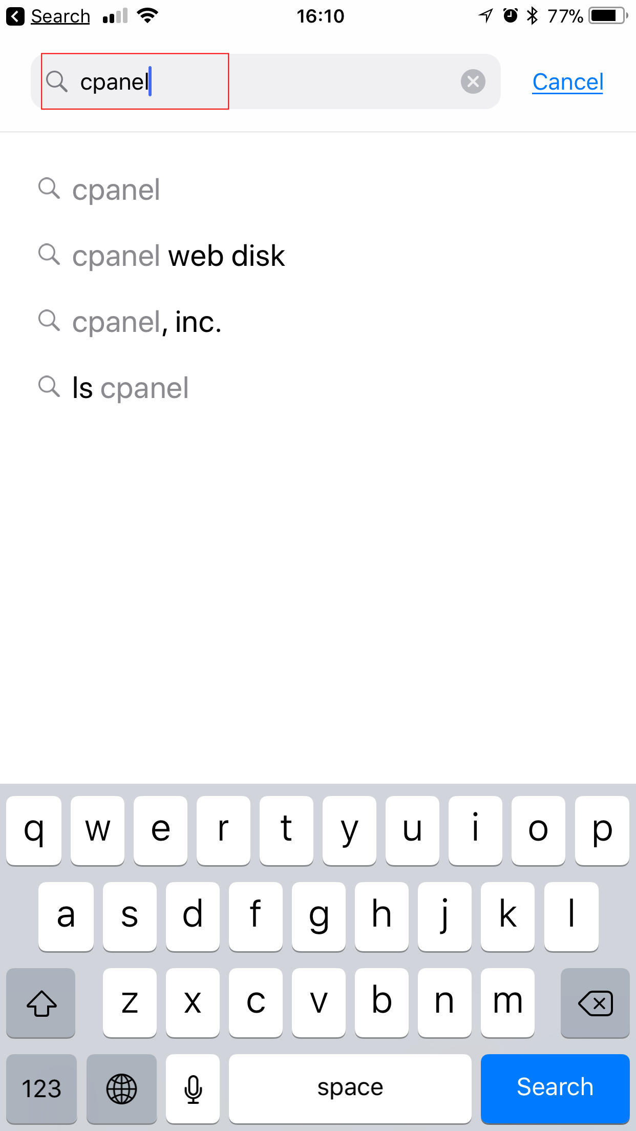 App Store search displaying results for cpanel