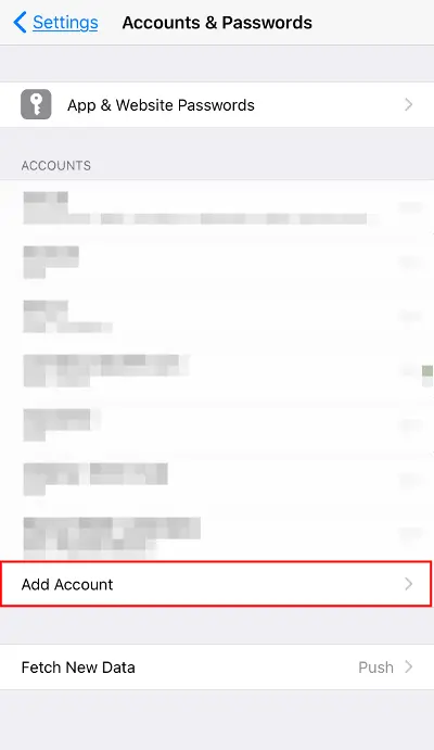 Accounts & Passwords: Add Account option highlighted