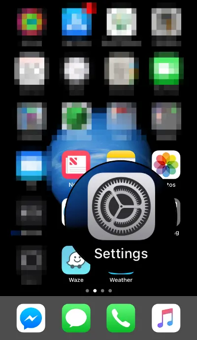 Settings icon highlighted from home screen