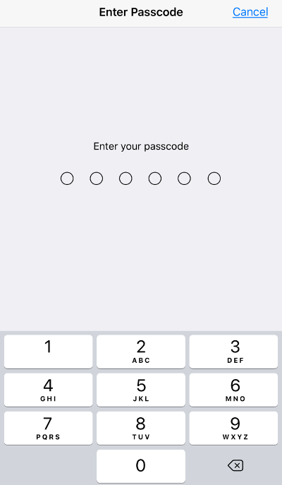 Enter Passcode screen displayed