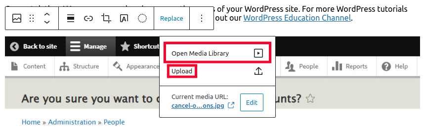 Open Media Library Upload Image