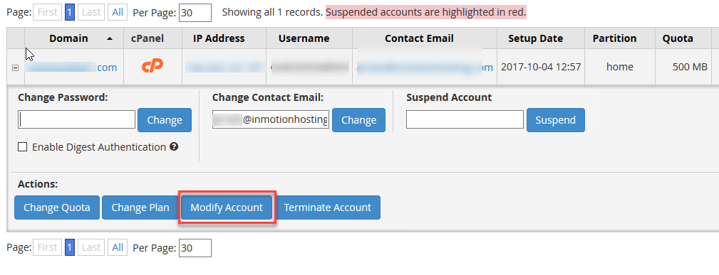 select to modify the account