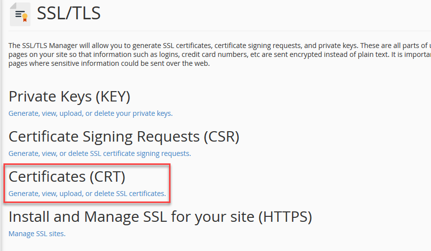 Click on Certificates (CRT)