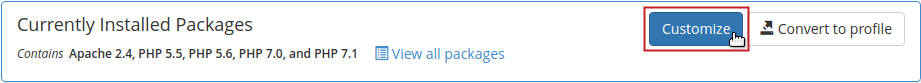 EA4 Currently Installed Packages Customize button highlighted