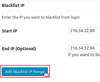 Blacklist IP section Blacklist IP Range button