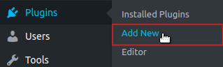 Plugins: Add New menu option highlighted