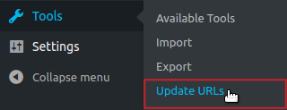 Tools Update URLs menu option highlighted