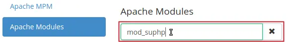 Apache Modules Search field contains mod_suphp and is highlighted