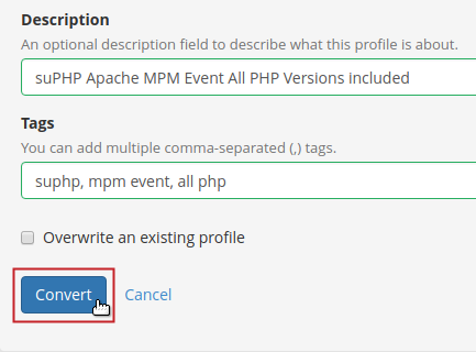 Convert to profile pop-up Convert button highlighted