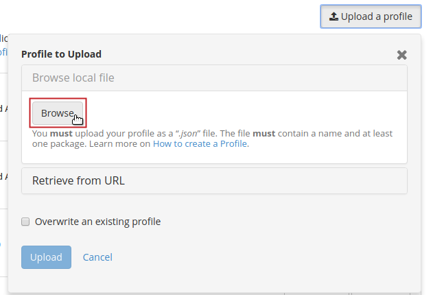 Upload a profile pop-up Browse button highlighted