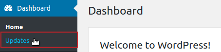 WordPress Dashboard Updates menu option highlighted