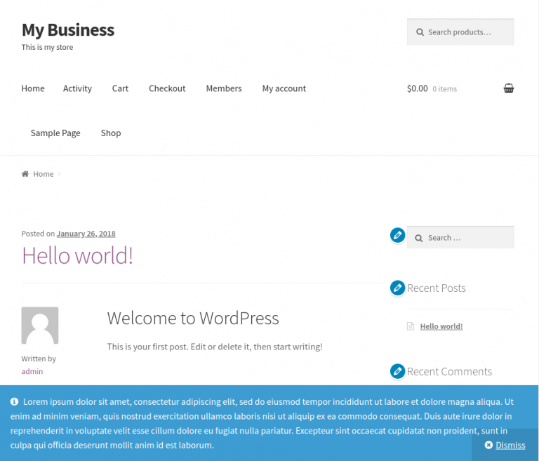 Customizing the Store Notice in the Storefront Theme