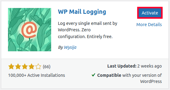 Activate WP Mail Logging Plugin